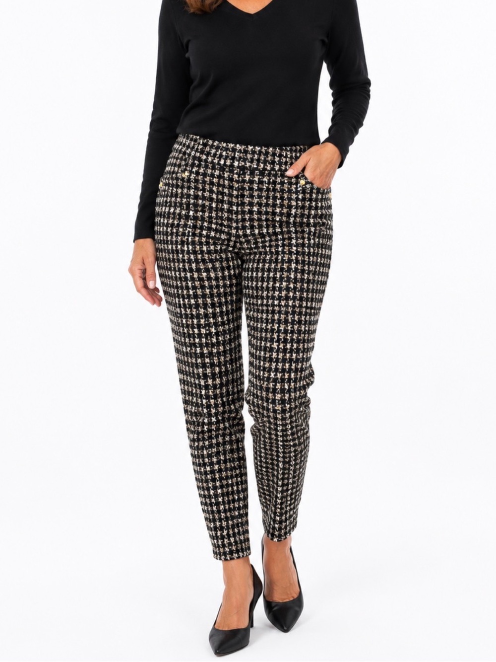 Michael Kors Houndstooth Tapered Stretch Pants